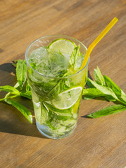 mojito cocktail in glass with fresh mint