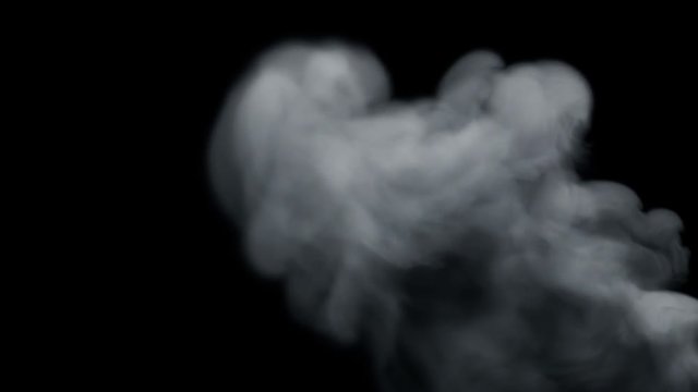 Slightly swirling smoke puffs moving left on a black background.