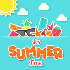 Summer time vector banner design. Paper cut style. vector illustration