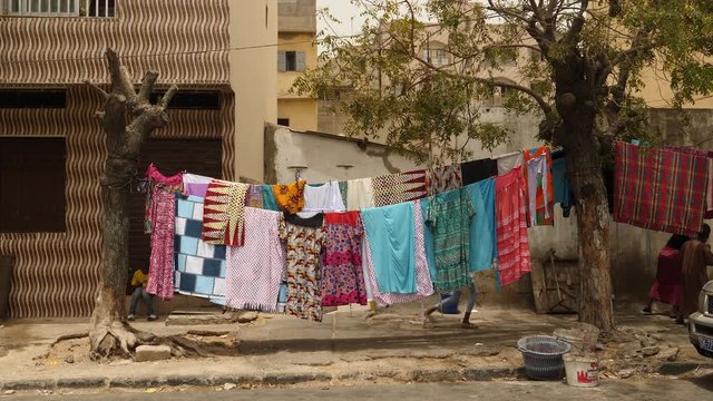 Laundry drying on street. Dakar, Senegal. Africa.