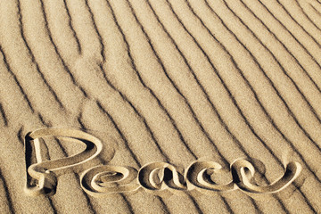 Fototapeta na wymiar Peace Written in the Rippled Sand at Great Sand Dunes National Park and Preserve, Colorado