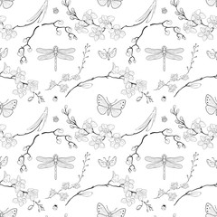 Orchids and insects seamless pattern - 209726015