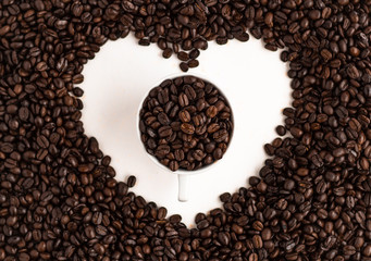 Coffee,coffee bean Coffee in white cup Love coffee Coffee background
