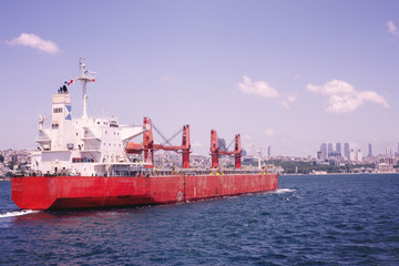 Fototapeta premium Cargo transportation by water, container ship, Bulk Carrier