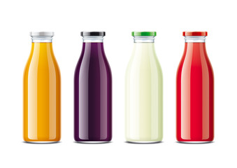 Glass bottles for juice and soda. Metal cap