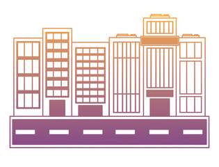 street with city buildings over white background, vector illustration