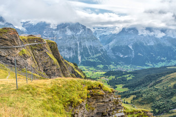 Fototapeta na wymiar Views from First Mountain in the Jungfrau Region Grindelwald, Switzerland