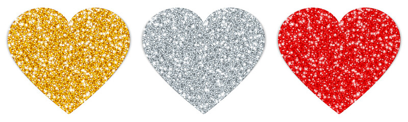 3 Hearts Sparkling Gold/Silver/Red