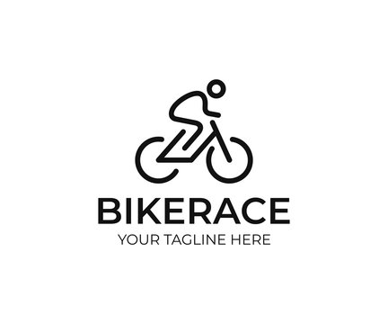 Cyclist logo template. Bicycle line art vector design. Bike cyclist logotype