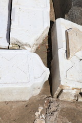 Ancient fragments of stones on excavations