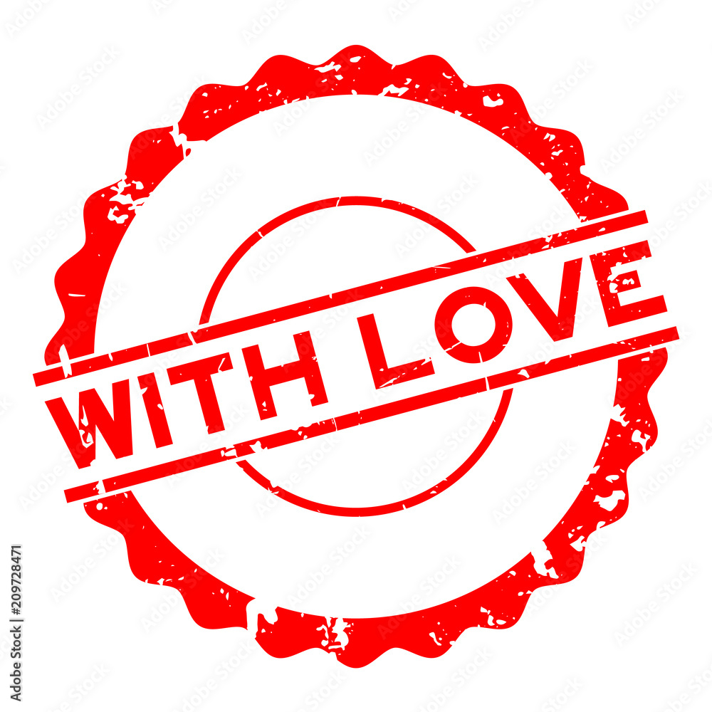 Poster Grunge red with love word round rubber seal stamp on white background