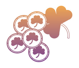 clover and coins with clovers icon over white background, vector illustration