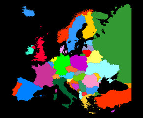 Obraz premium Map of Europe with country borders isolate on black background
