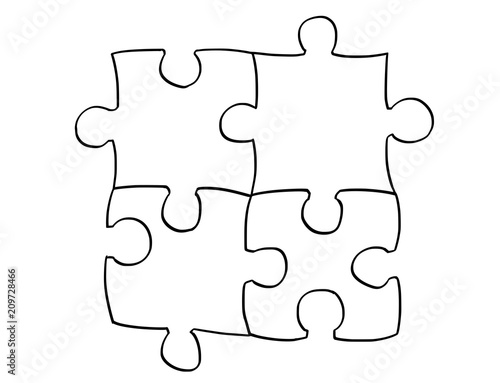 "Vector artistic pen and ink drawing illustration of four jigsaw puzzle