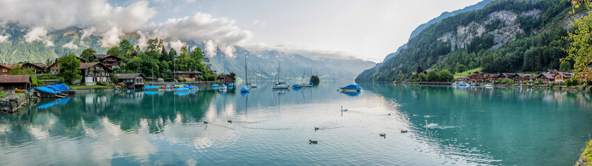 Views of Iseltwald and Brienzersee in the canton of Bern in Switzerland