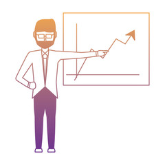 cartoon man showing a financial chart over white background, vector illustration