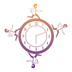 businessmen running on a clock over white background, vector illustration