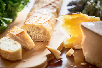 baguette and cheese on the table