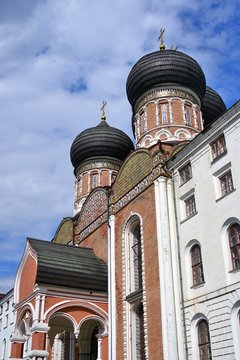 Intercession cathedral. Old architecture of Izmailovo manor in Moscow. Popular landmark. Color photo.