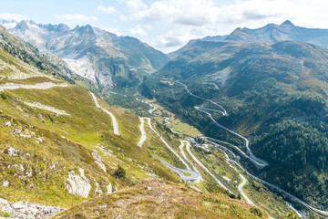 Fototapeta premium Aerial view of Grimselpass in the Bernese Alps, Switzerland