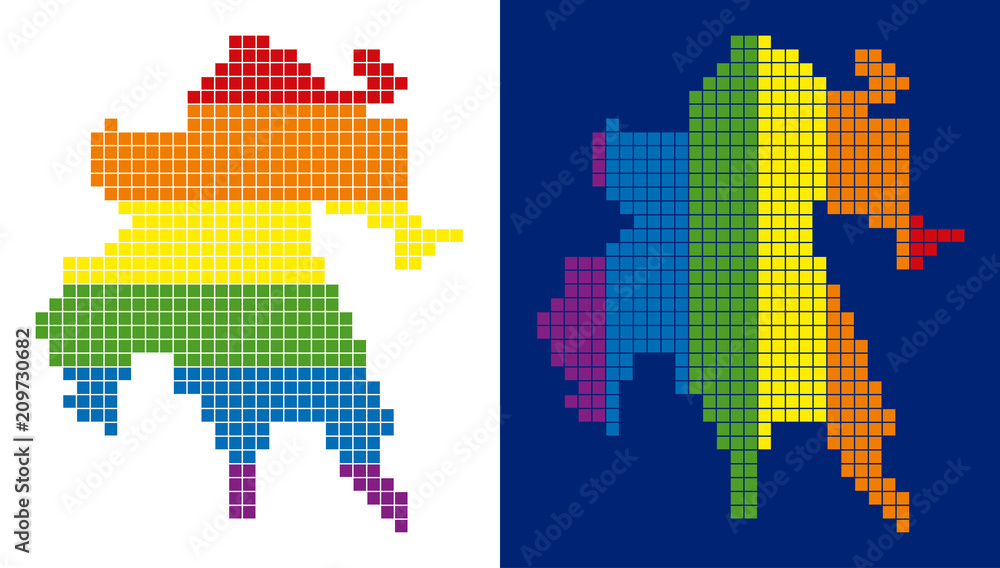 Aufkleber dotted lgbt peloponnese peninsula map versions. vector geographic plans in spectrum colors with vert
