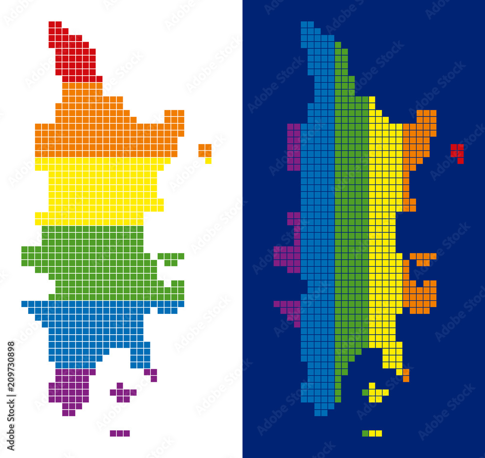 Poster dot lgbt phuket map variants. vector geographic schemes in spectral colors with vertical and horizon