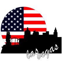 Obraz na płótnie Canvas Silhouette of Las Vegas with flag in the background encased in a circle