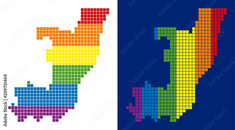Poster dotted lgbt republic of the congo map variants. vector geographic schemes in spectrum colors with ve