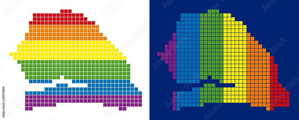Poster dot lgbt senegal map versions. vector geographic schemes in spectral colors with vertical and horizo