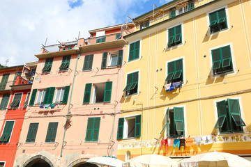 traditional colorful buildings at Vernazza village Cinque Terre Italy - one of the five famous colorful villages in Italy