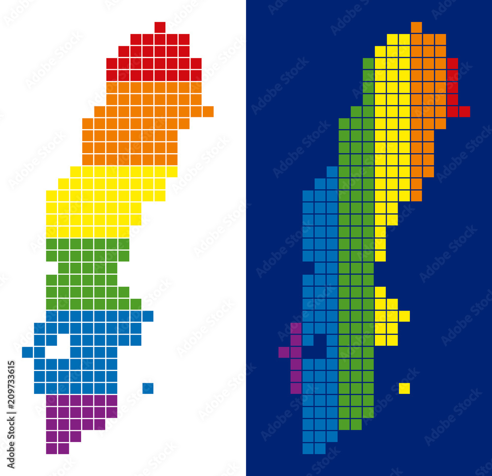 Aufkleber dotted lgbt sweden map versions. vector geographic maps in spectrum colors with vertical and horizon