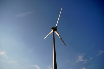 Fototapeta premium Wind blades that rotate thanks to the force of the wind and generate electricity in a sustainable way to the planet. Concept of: renewable energy, love for nature and the planet.
