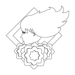 profile of a woman over decorative frame with flowers white background, vector illustration