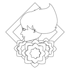 decorative frame with beautiful flowers and avatar woman icon over white background, vector illustration