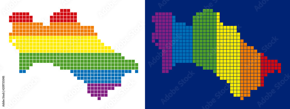 Aufkleber dot lgbt turkmenistan map variants. vector geographic maps in spectrum colors with vertical and hori