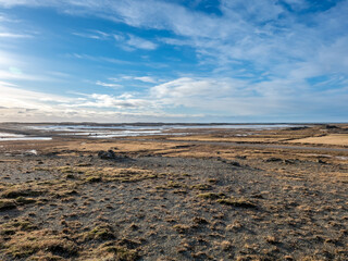 Seascape view of coastline near Horny mountains in Iceland