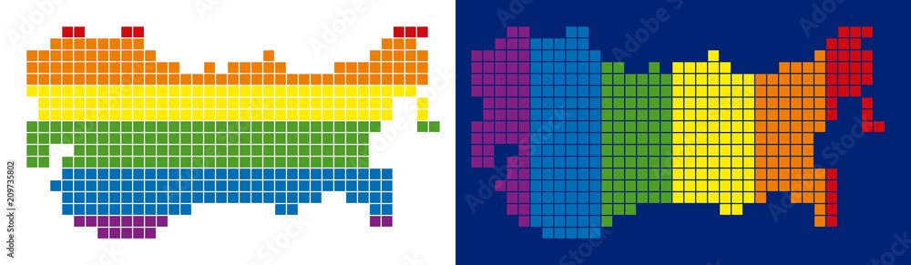 Poster dot lgbt ussr map variants. vector geographic plans in spectral colors with vertical and horizontal 