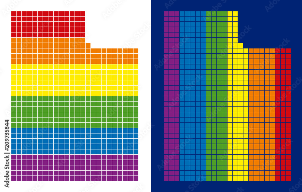 Poster dotted lgbt utah state map versions. vector geographic maps in rainbow colors with vertical and hori