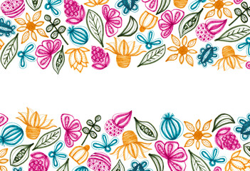 Fototapeta na wymiar Colorful Floral Background With Hand Drawn Elements
