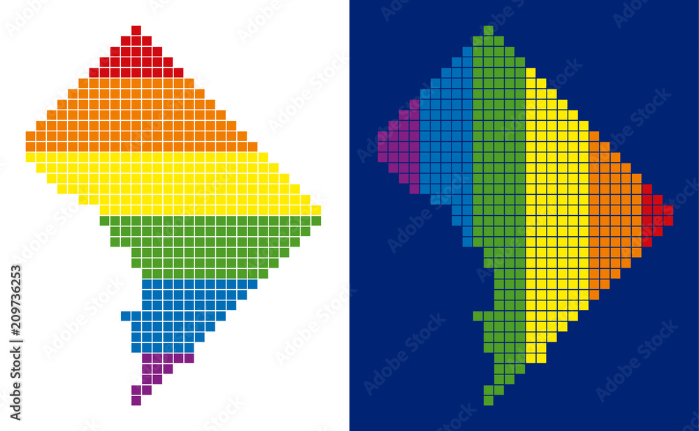 Poster dot lgbt washington dc map versions. vector geographic maps in spectral colors with vertical and hor