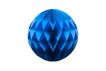 Blue honeycomb paper ball decoration isolated on white background