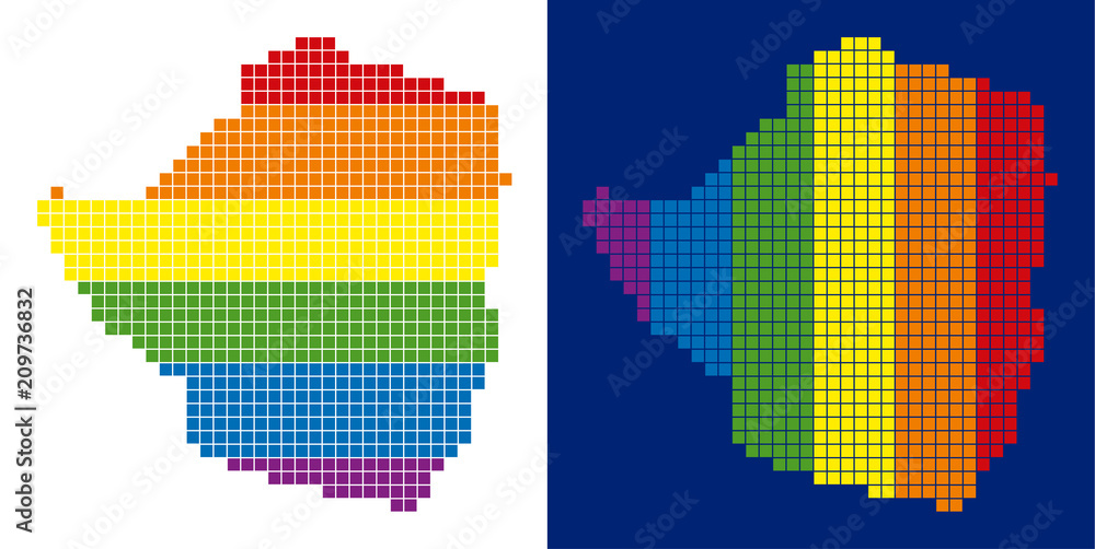 Poster dotted lgbt zimbabwe map variants. vector geographic schemes in spectrum colors with vertical and ho