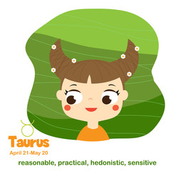 Taurus. Kids zodiac. Children horoscope sign. Astrological symbols in cartoon style