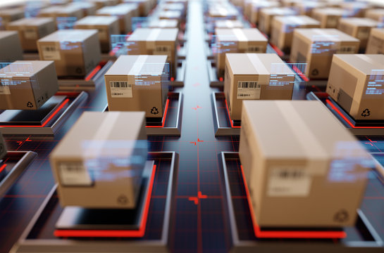 Packages are transported in high-tech Settings,online shopping,Concept of automatic logistics management.