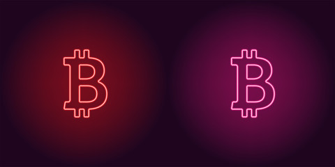 Neon icon of Red and Pink Bitcoin