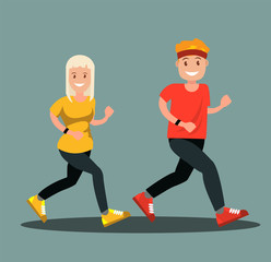 Fototapeta na wymiar A man and a woman in sports clothes doing a run.