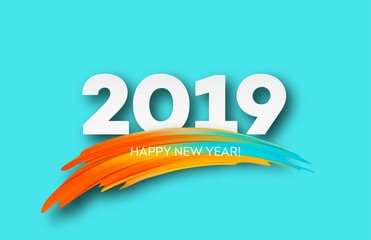 2019 New Year on the background of a colorful brushstroke oil or acrylic paint design element. Vector illustration