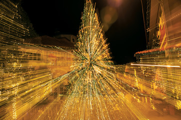 View of Christmas tree with lights forming an abstract effect in Penedo, a tourist town founded by...
