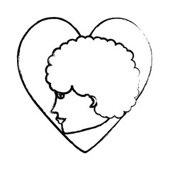 avatar woman profile over heart and white background, vector illustration