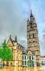 Fototapeta na wymiar Belfry of Ghent, the tallest belfry in Belgium and a UNESCO world heritage site